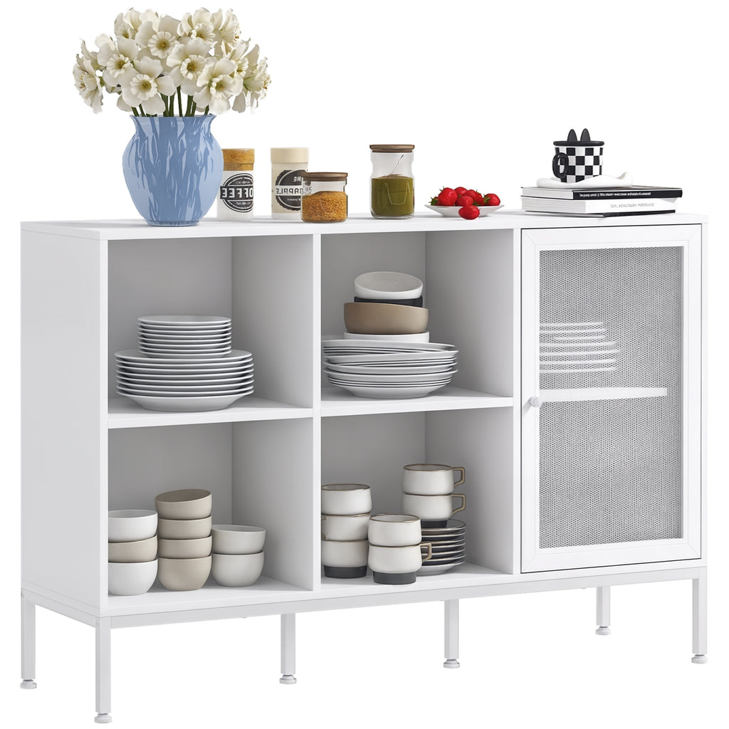 Buffet Moderno con 4 Ripiani Aperti e Armadietto in Legno e Acciaio 120 x 37 x 81,5 cm