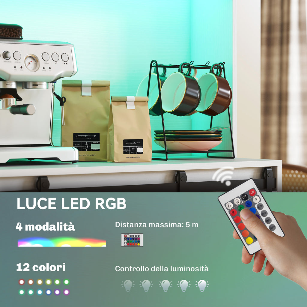 Credenza Cucina con LED, Prese Elettriche e Portabottiglie