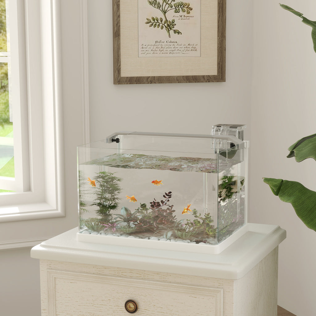 Acquario in Vetro 20L con Luce LED, Filtro e Pompa dell'Acqua Bianco