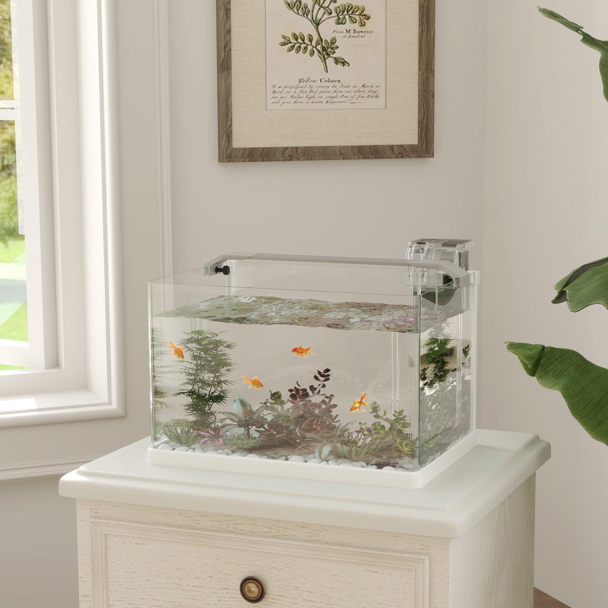 Acquario in Vetro 20L con Luce LED, Filtro e Pompa dell'Acqua Bianco