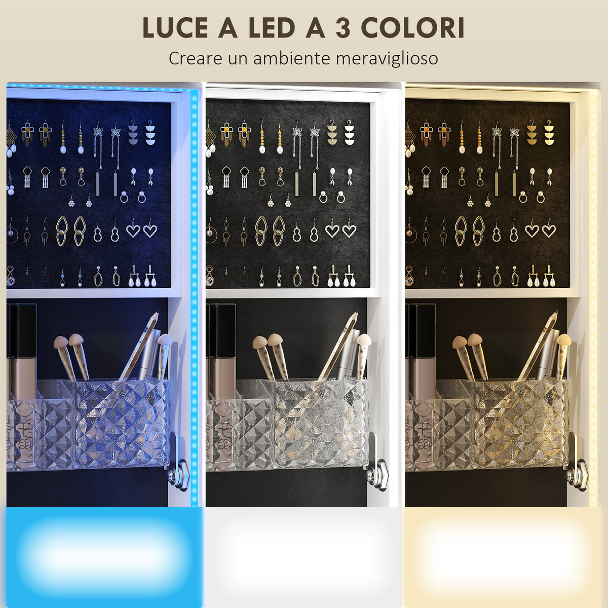 Armadio Portagioie Girevole 360° con Specchio LED