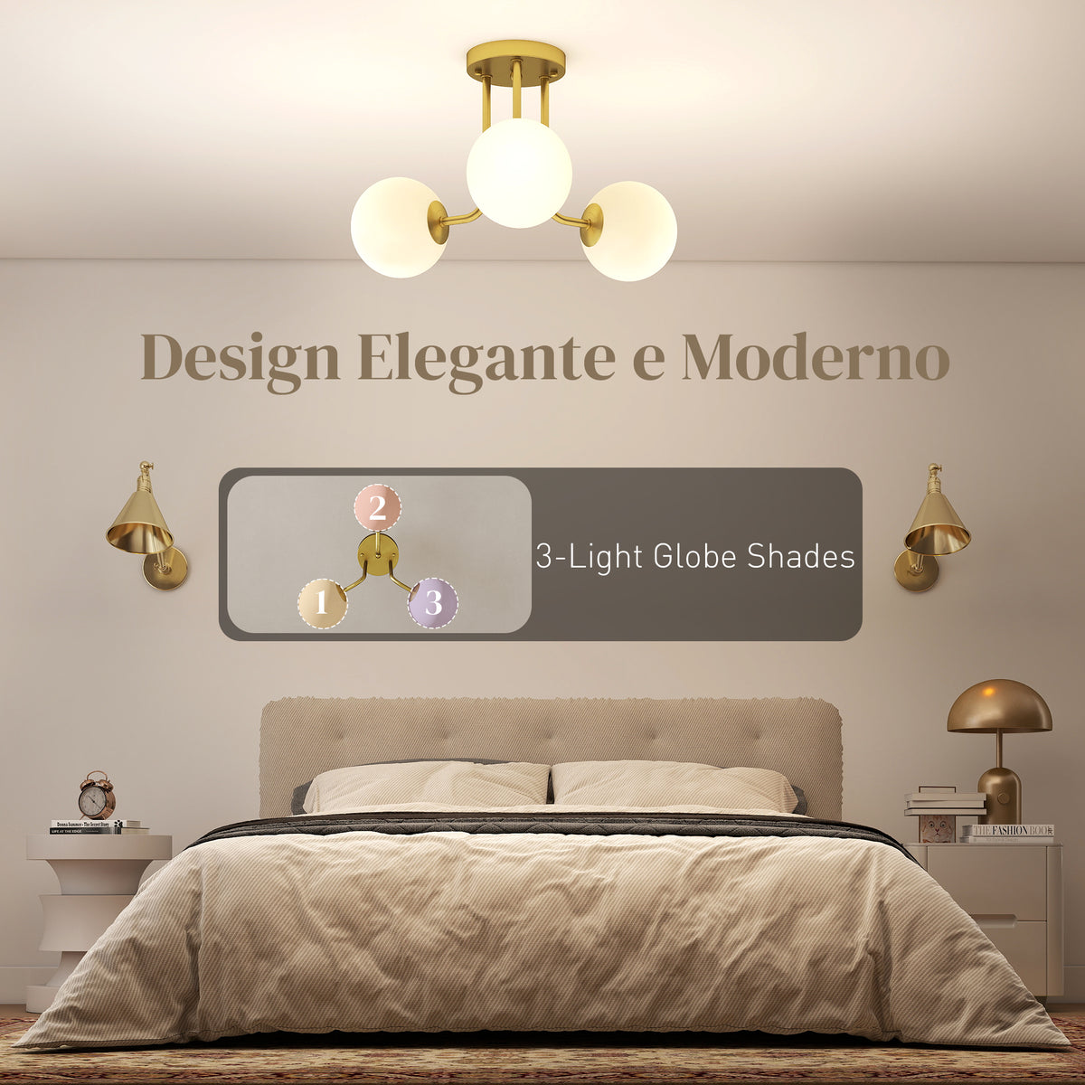 Lampadario Vintage Oro a 3 Punti Luce