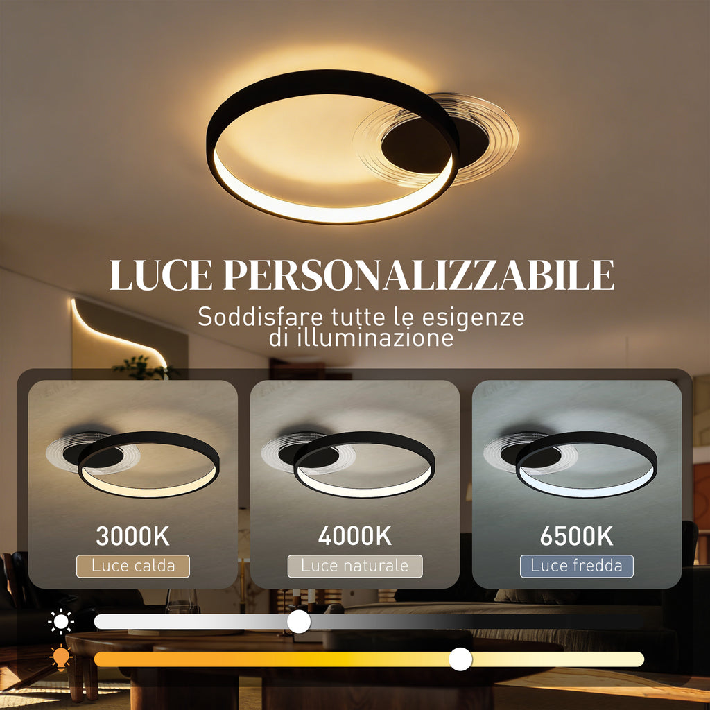 Plafoniera LED Moderna a 2 Anelli Nera 30W