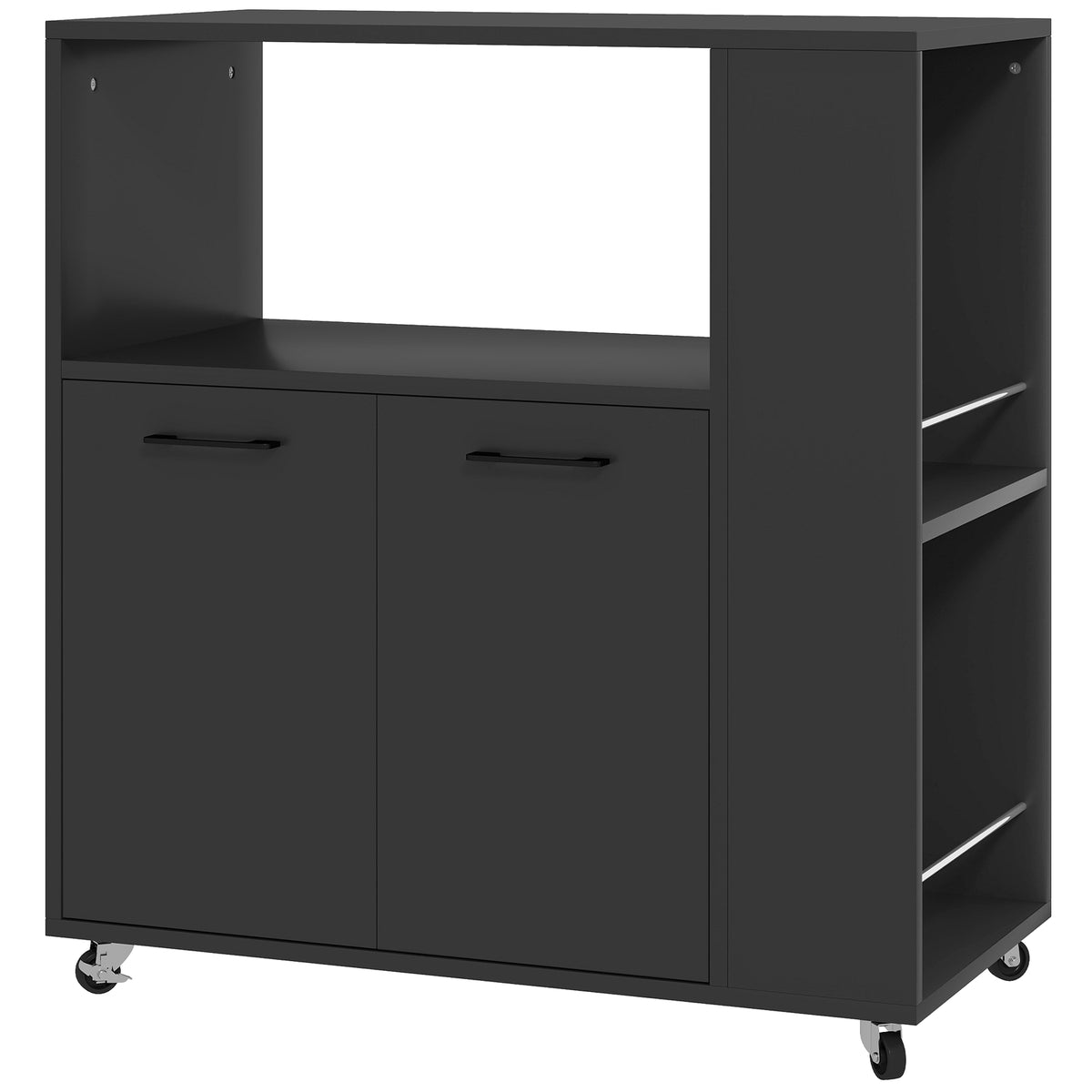 Carrello da Cucina in Legno Nero con Ripiano e Armadietto