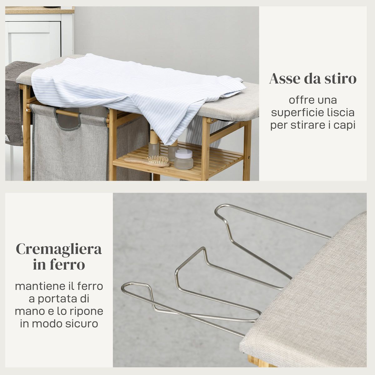 Cesto Portabiancheria con Asse da Stiro e Ripiani