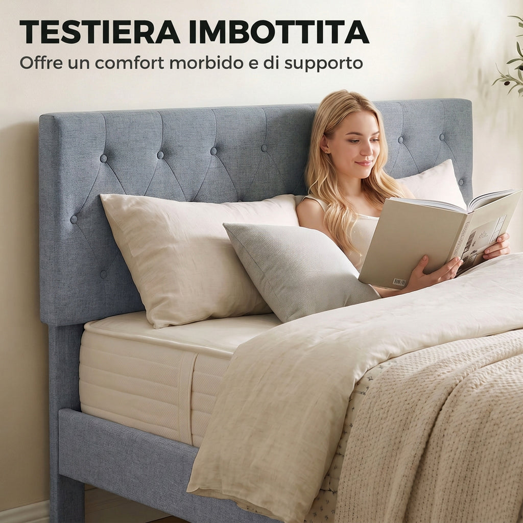 Letto Matrimoniale Imbottito con Testiera Trapuntata
