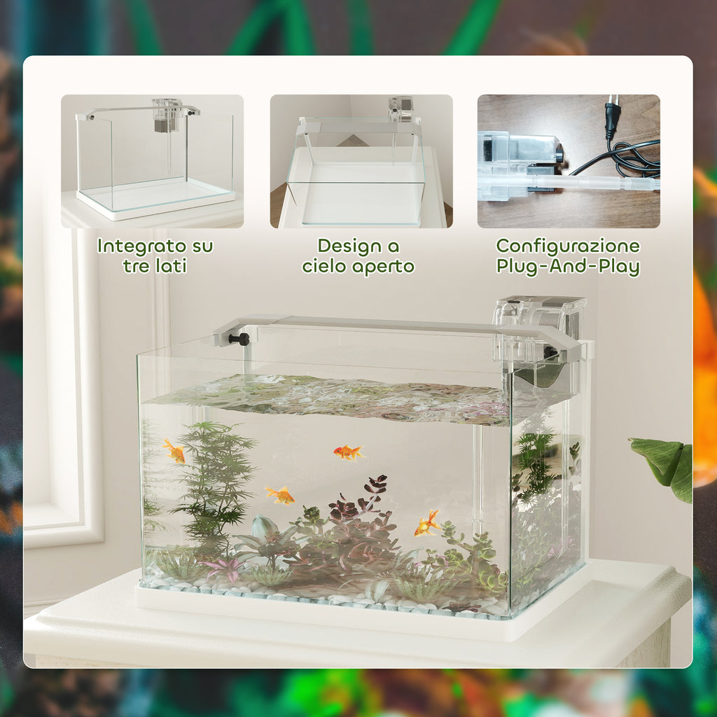 Acquario in Vetro 20L con Luce LED, Filtro e Pompa dell'Acqua Bianco