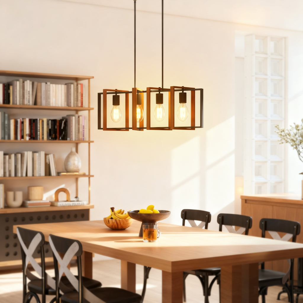 Lampadario Rustico Nero e Marrone a 4 Cornici