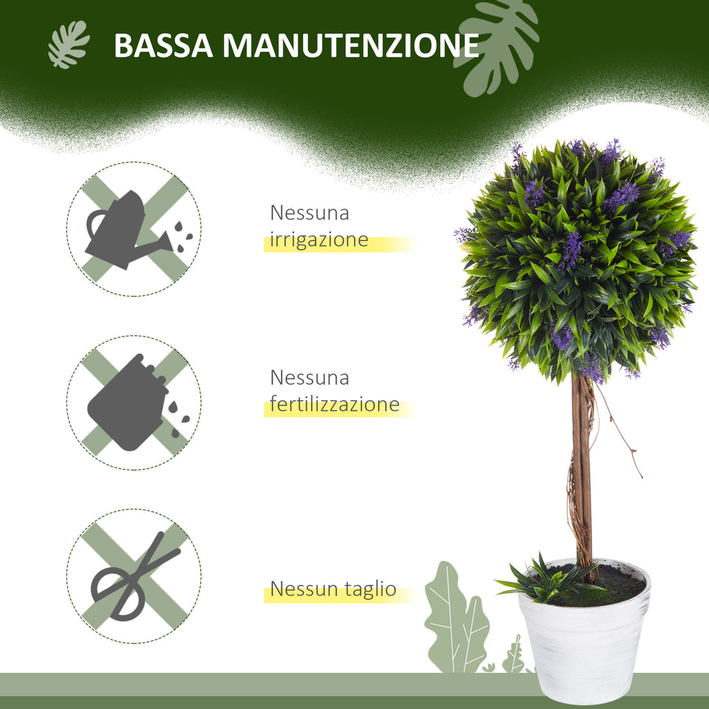 Set 2 Piante Artificiali a Sfera con Lavanda da 60 cm