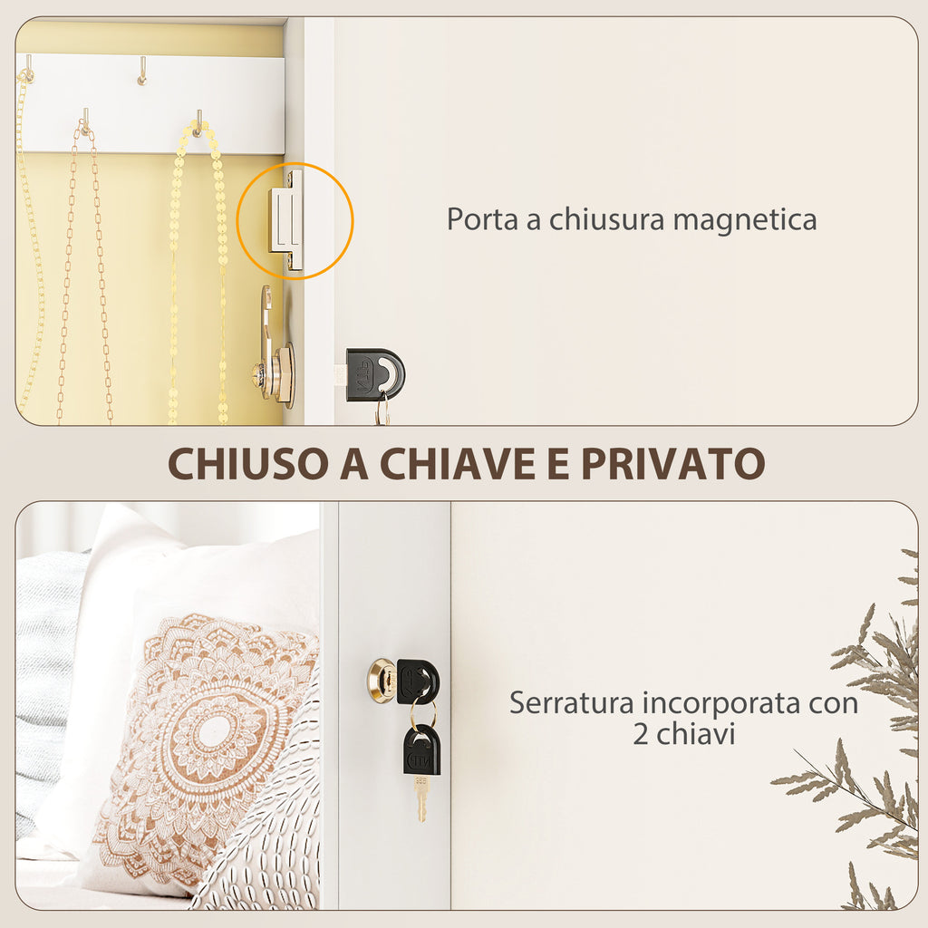 Mobiletto Portagioie da Parete con Specchio Bianco