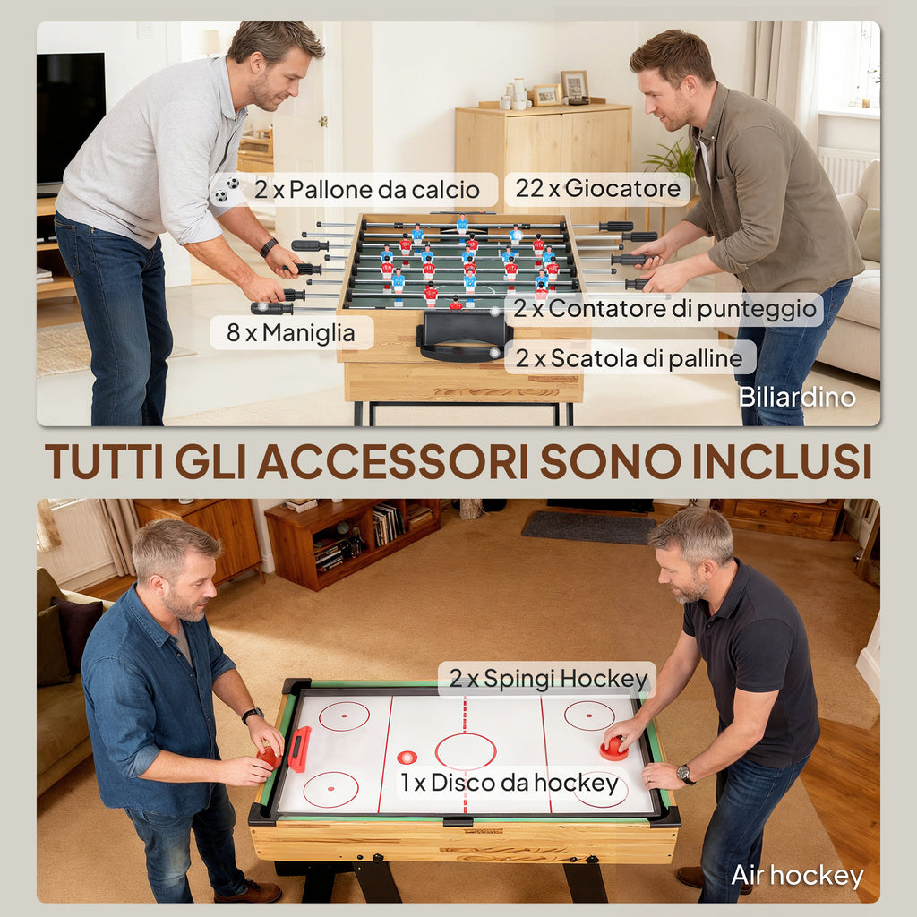 Tavolo Multigioco 13 in 1 Pieghevole con Calcio Balilla, Ping Pong, Biliardo e Hockey