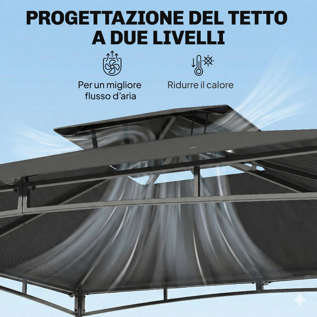 Gazebo da Giardino 3x3 m Impermeabile con Tetto Retrattile