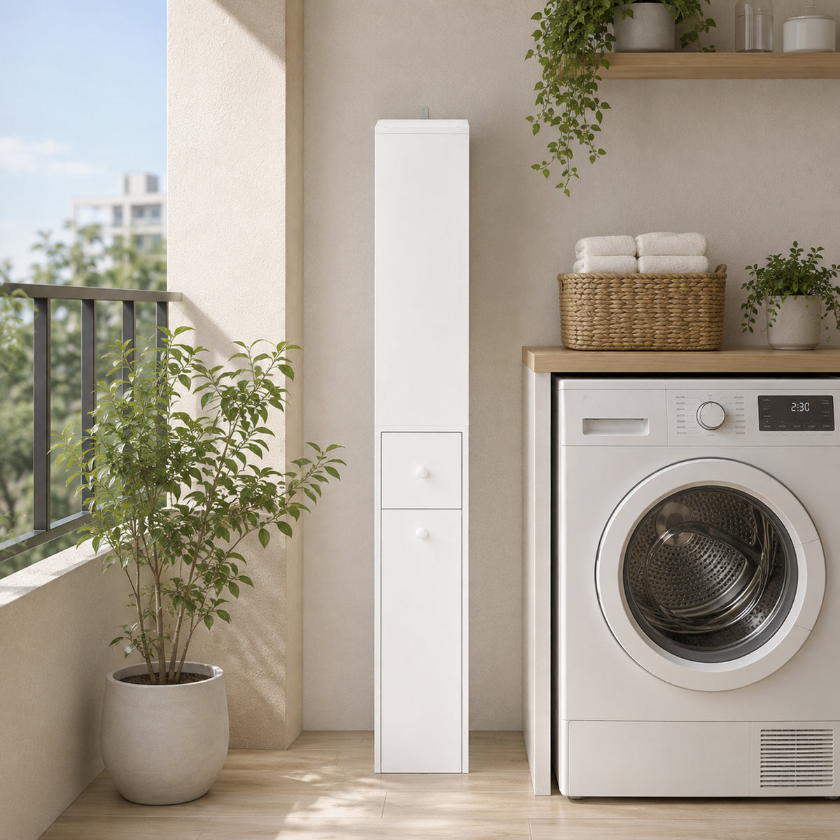 Mobiletto Bagno Slim Bianco con Ruote e Cassetto