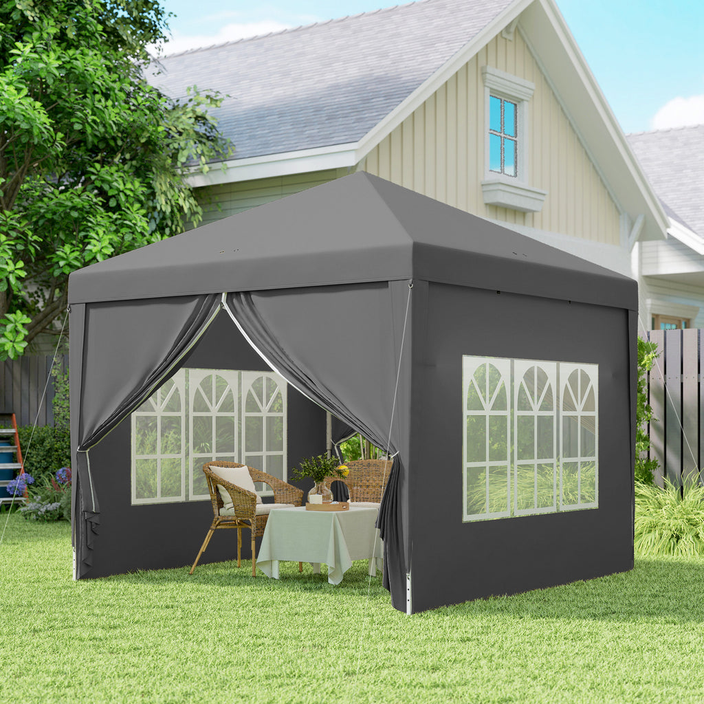 Gazebo Pieghevole da Esterno 3x3 m con 4 Pannelli Laterali Grigio