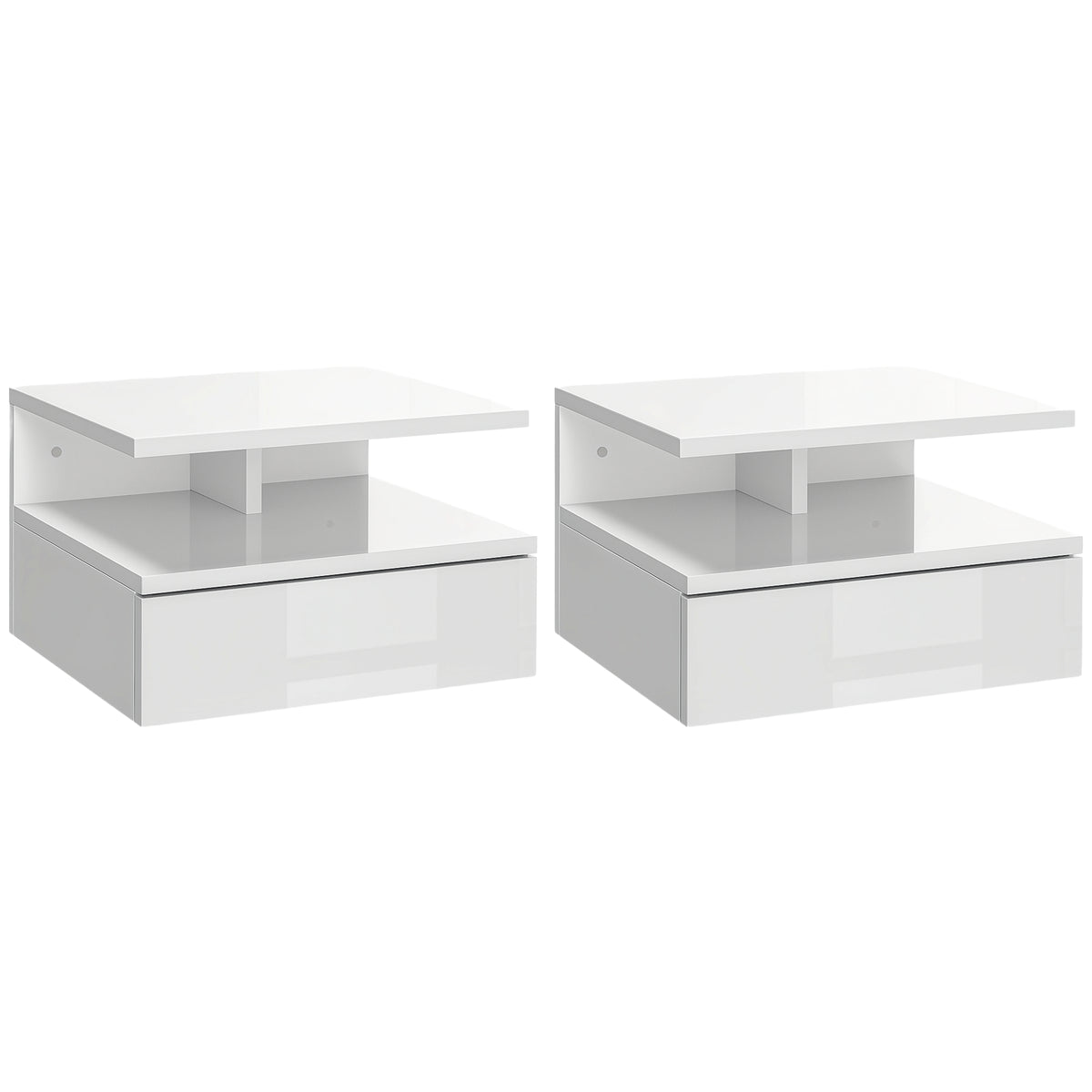 Set 2 Comodini Sospesi Bianchi con Cassetto e Mensola