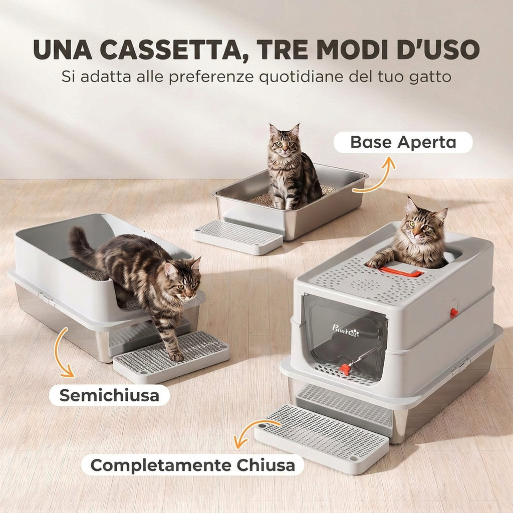 Lettiera Gatti XXL in Acciaio Inox Chiusa Antiodore