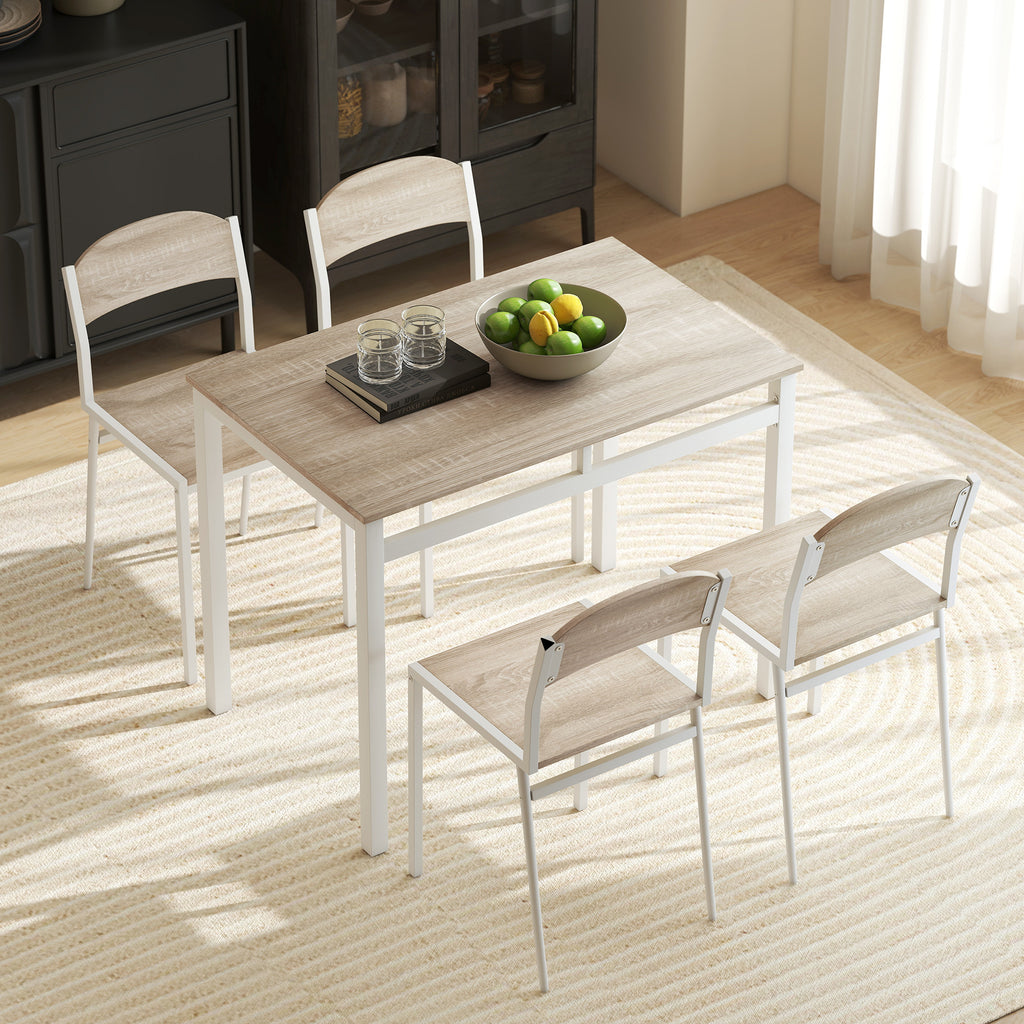 Set da Pranzo con Tavolo e 4 Sedie Bianchi