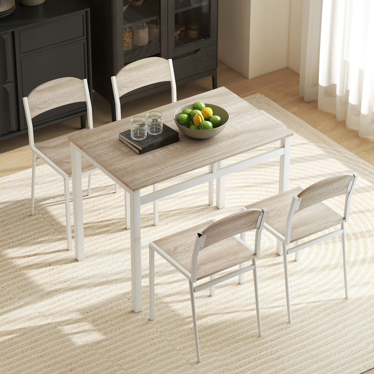 Set da Pranzo con Tavolo e 4 Sedie Bianchi