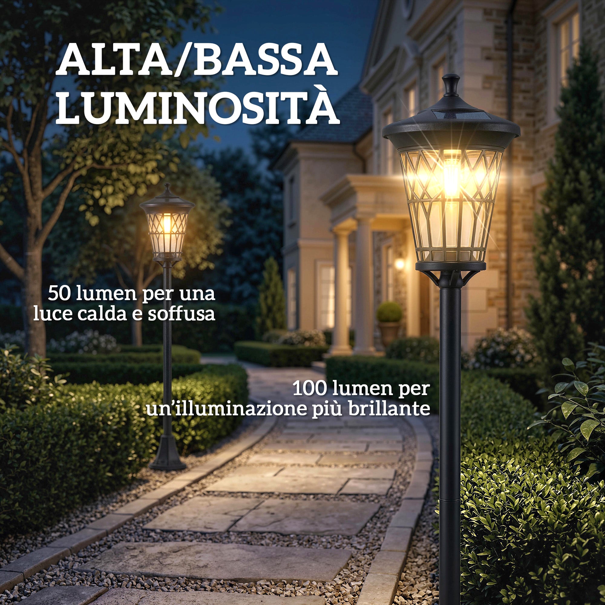 Set 2 Lampioni Solari da Giardino con 2 LED e Accensione Automatica