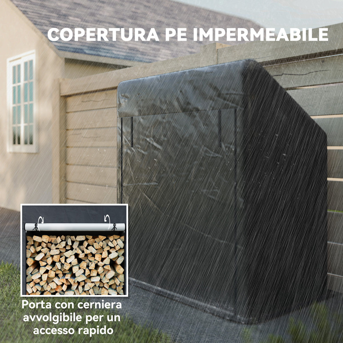 Portalegna da Esterno in Acciaio con Copertura Impermeabile