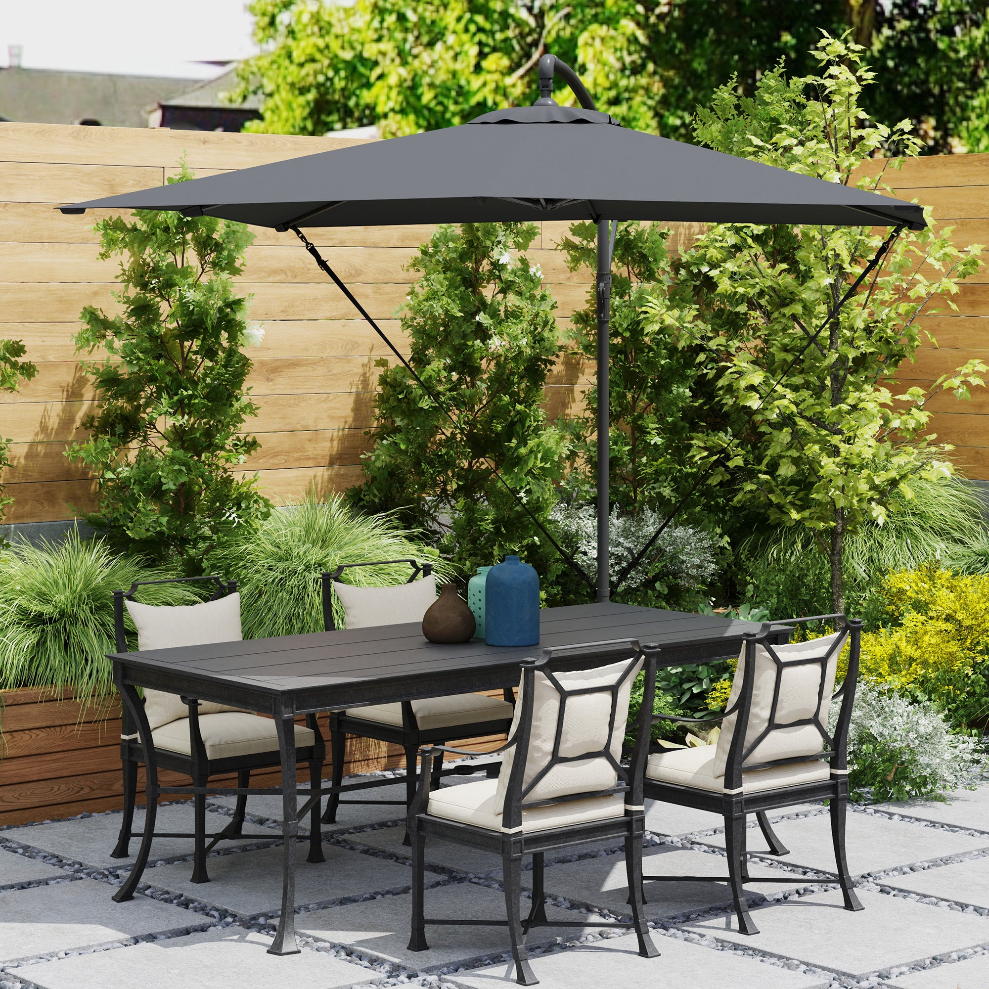 Ombrellone Decentrato da Giardino 2,47 x 2,47 m con Base a Croce e Corde Antivento