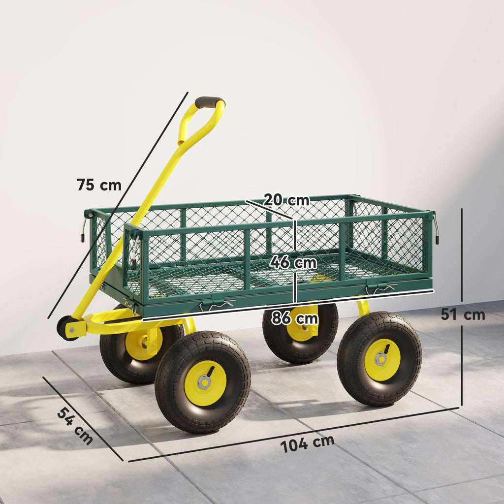 Carrello da Giardino in Acciaio 200 kg con Pareti Rimovibili e Maniglia Sterzante