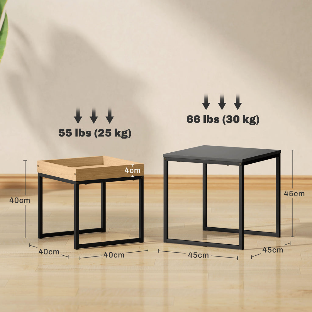 Set di 2 Tavolini da Caffè Moderni con Gambe a U in Legno e Acciaio Nero