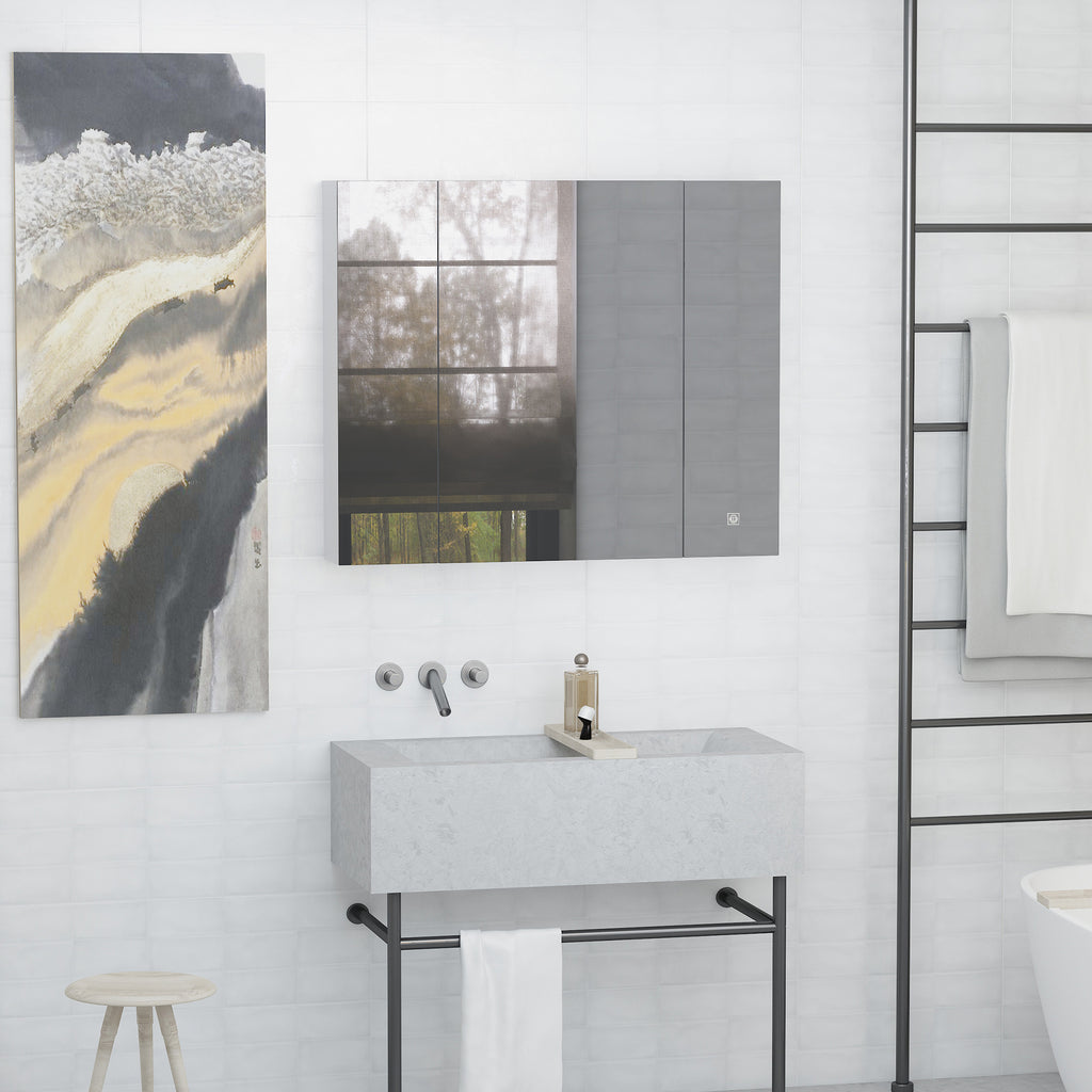 Specchio Bagno Contenitore LED 90 cm con Ripiani