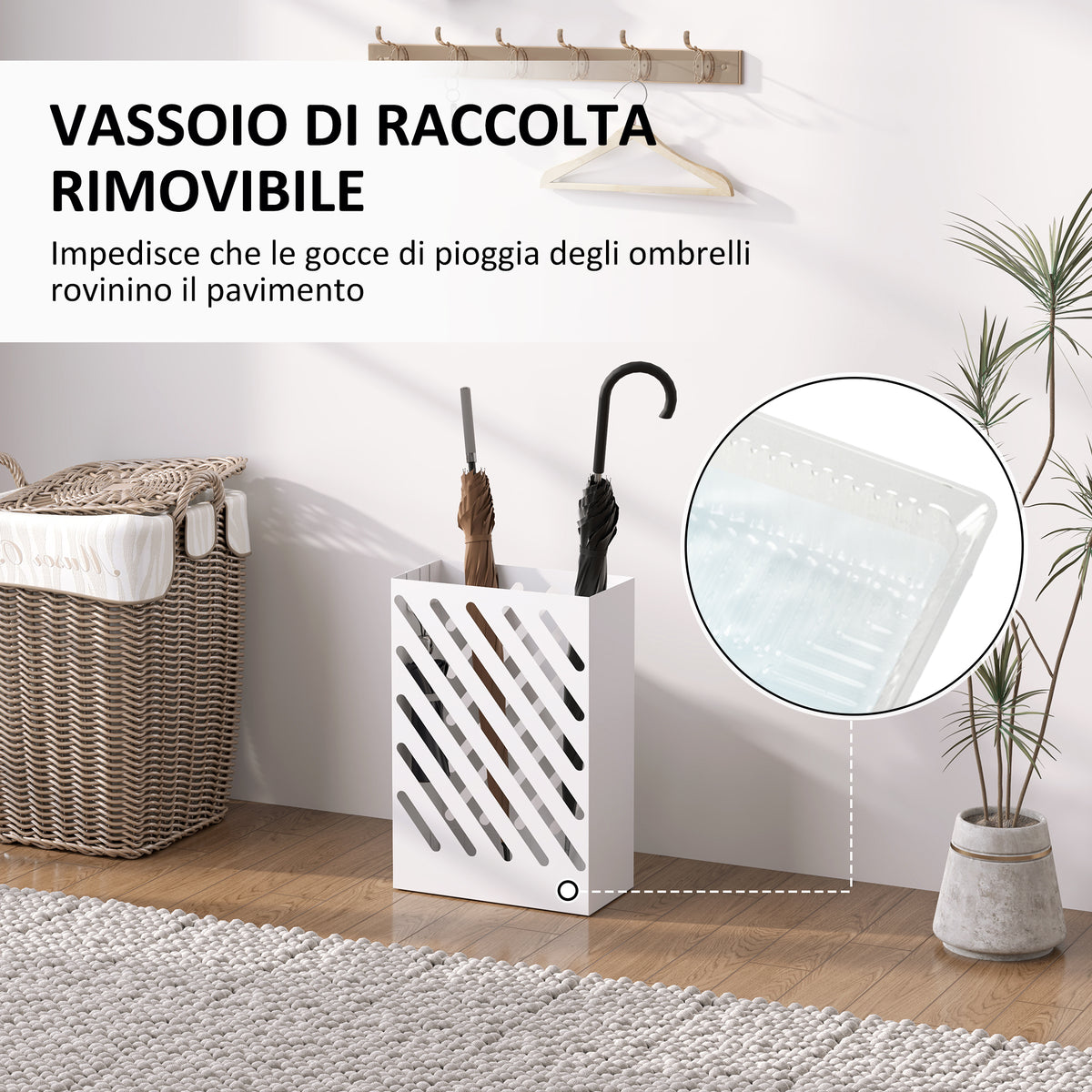 Portaombrelli di Design Bianco con 4 Ganci