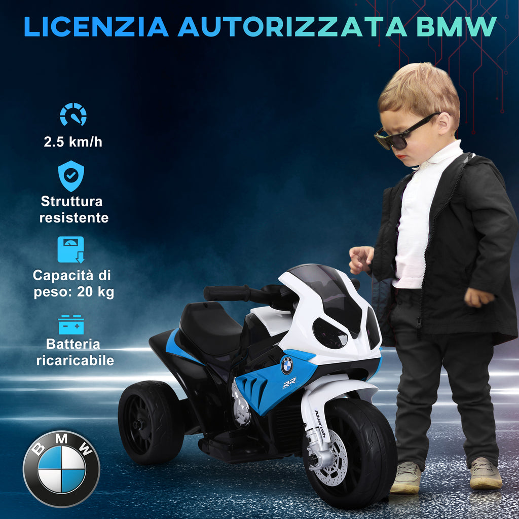 Moto Elettrica BMW S1000 RR a 3 Ruote 6V per Bambini Blu