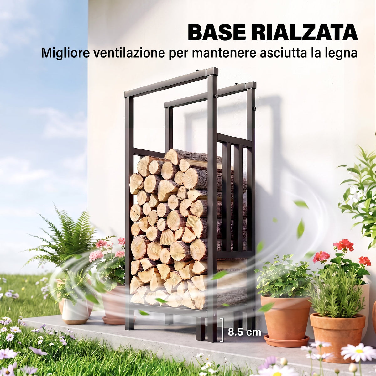 Portalegna Regolabile in Acciaio con Base Rialzata