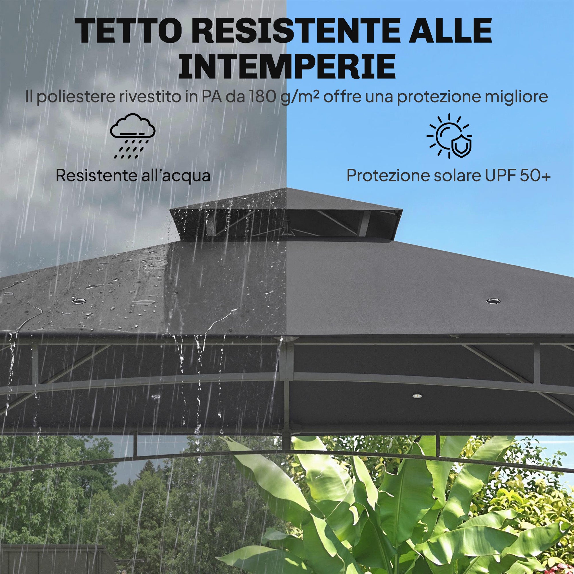 Gazebo da Giardino 3x3 m Impermeabile con Tetto Retrattile