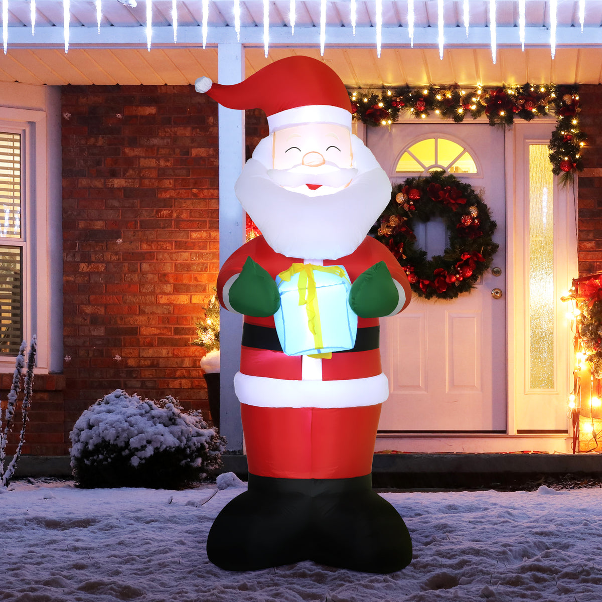 Babbo Natale Gonfiabile con Regalo, 3 Luci LED 184 cm