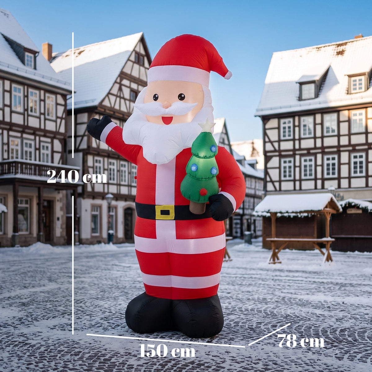Babbo Natale Gonfiabile Gigante 243 cm con Albero e Luci LED