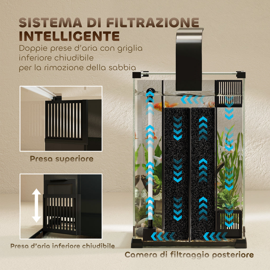 Nano Acquario in Vetro Temperato con Filtro Integrato, Pompa 5W e Luce LED