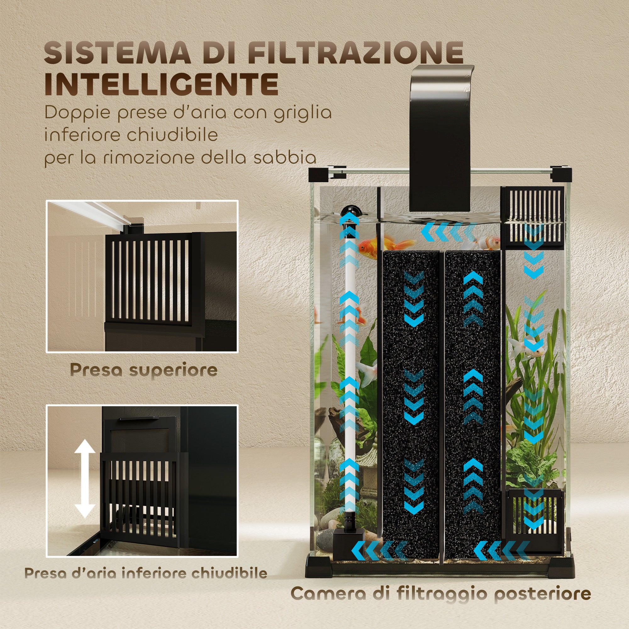 Nano Acquario in Vetro Temperato con Filtro Integrato, Pompa 5W e Luce LED