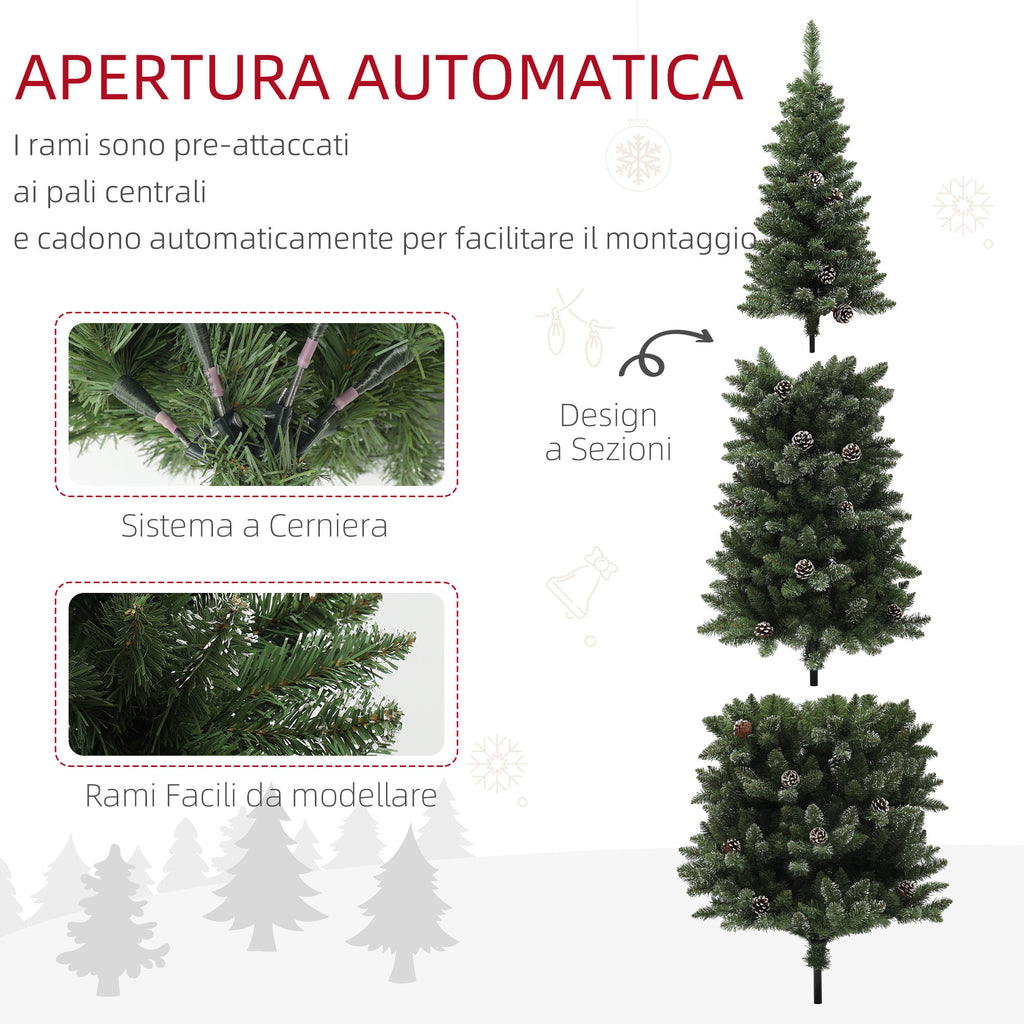 Albero di Natale Innevato 225 cm con 980 Rami e Pigne