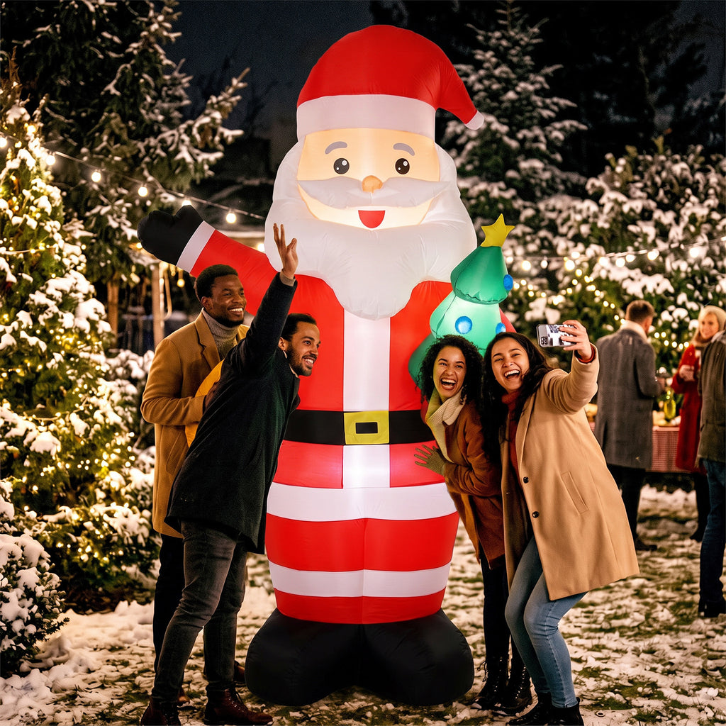 Babbo Natale Gonfiabile Gigante 243 cm con Albero e Luci LED