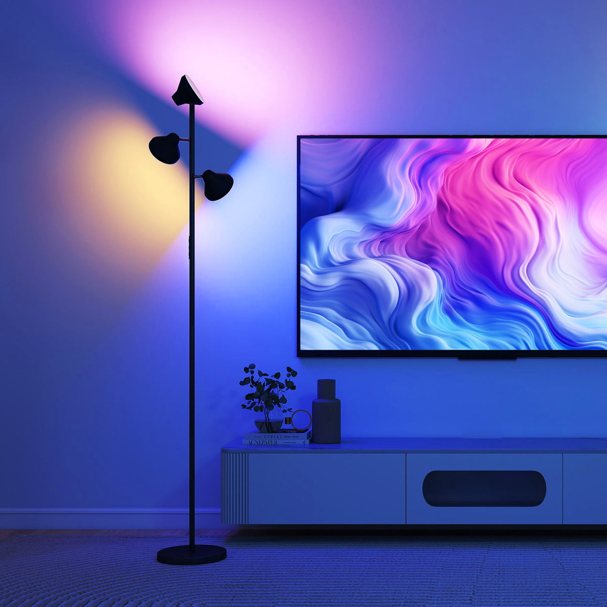 Lampada da Terra con 3 Teste Regolabili e Telecomando