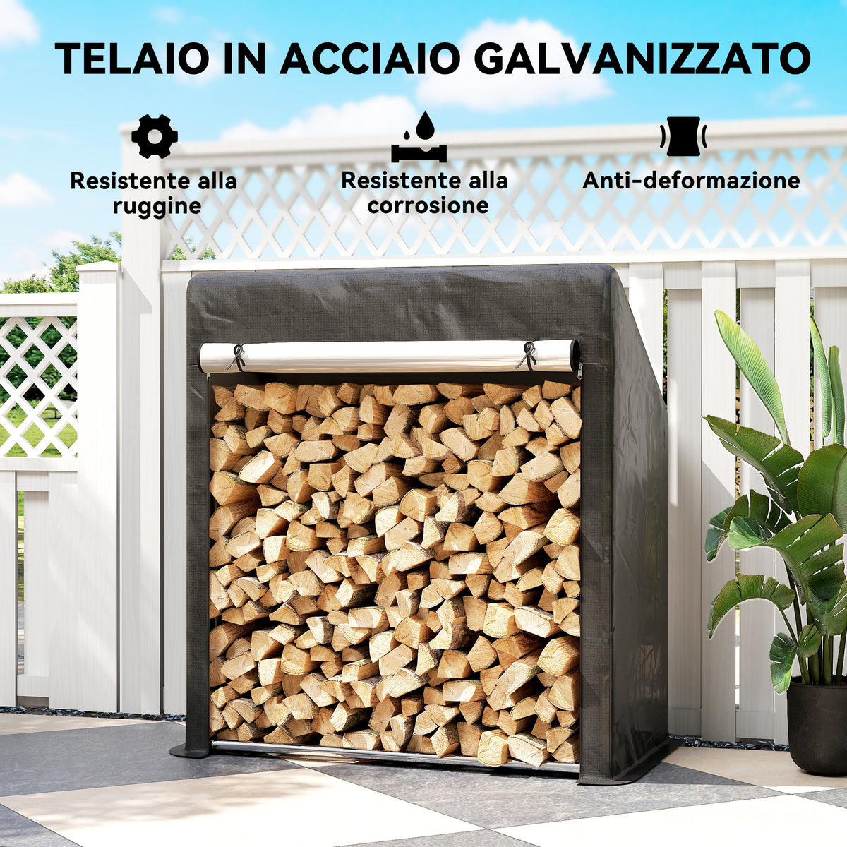 Portalegna da Esterno in Acciaio con Copertura Impermeabile