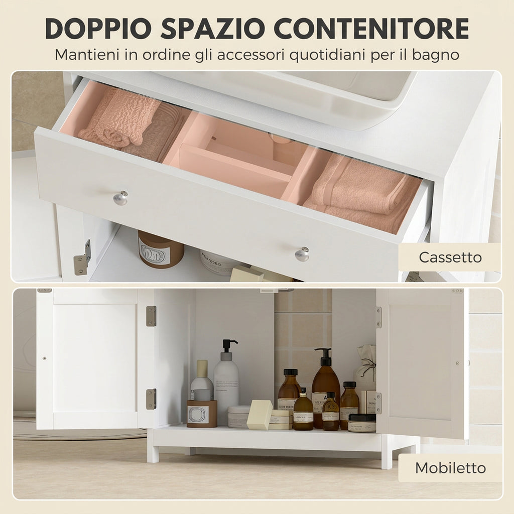Mobiletto Sottolavabo Bianco con Cassetto e Armadietto