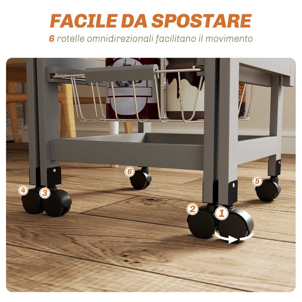 Carrello da Cucina Grigio e Rovere con 3 Cestini