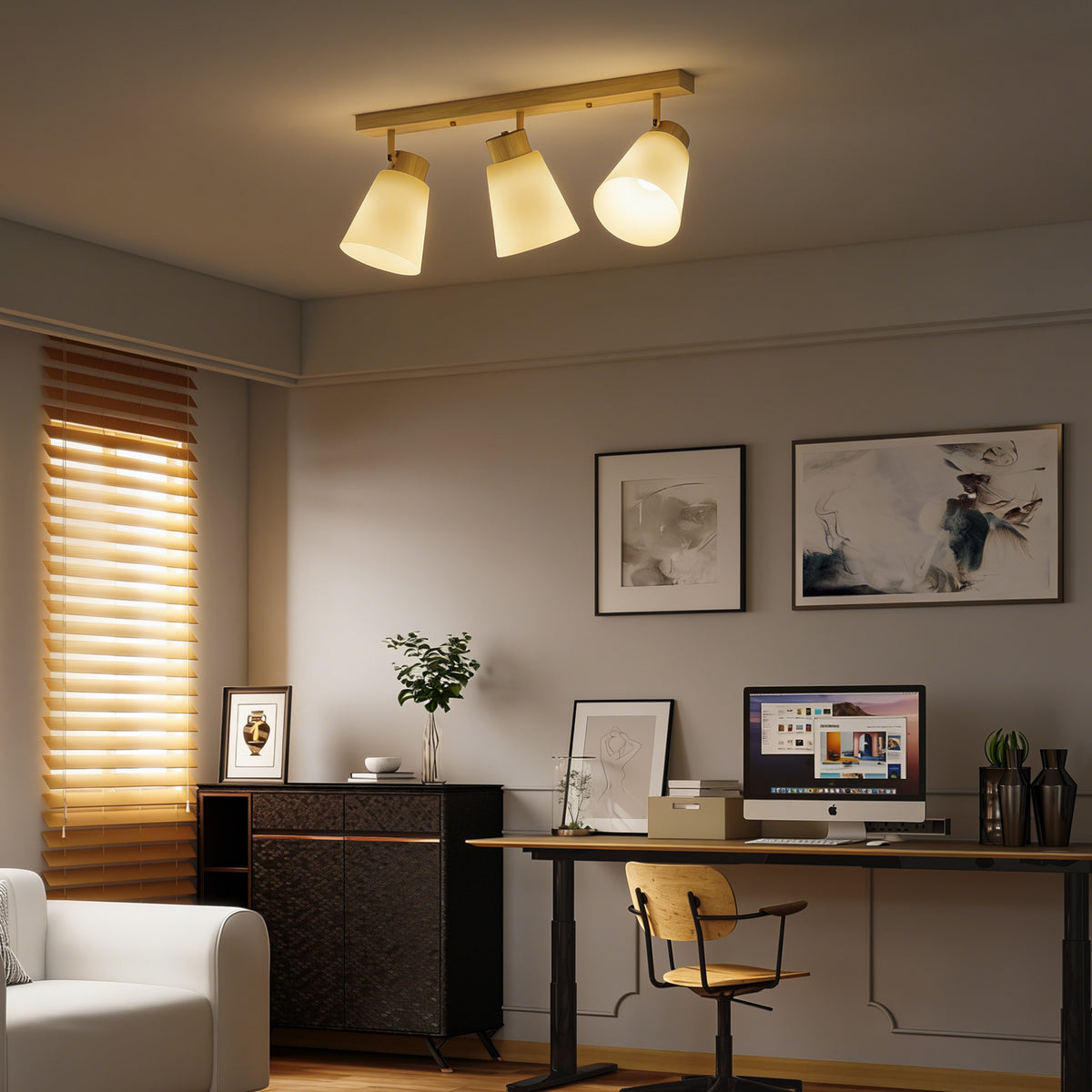 Lampadario da Soffitto 3 Punti Luce Color Legno