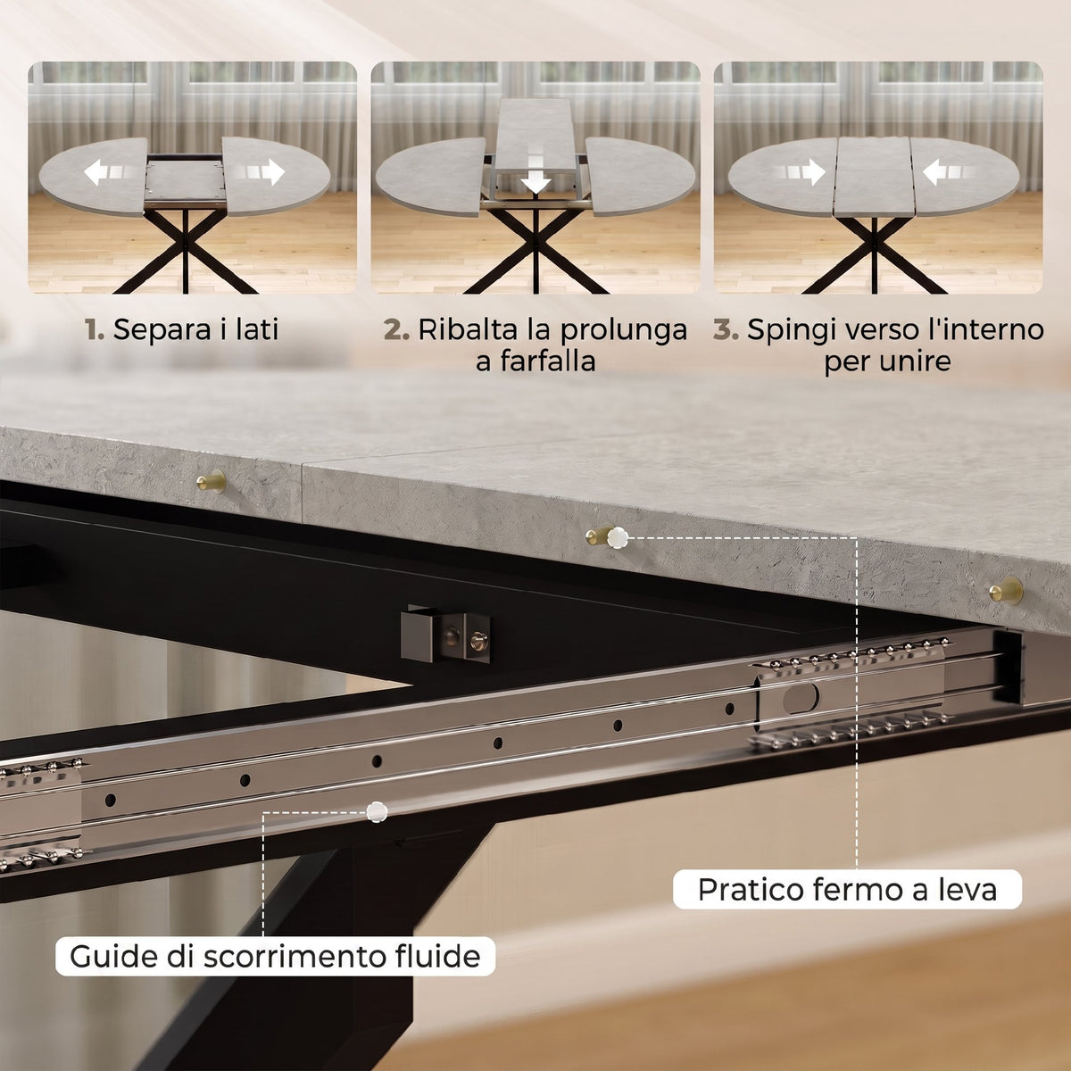 Tavolo da Pranzo Allungabile 4-6 Posti Grigio Cemento