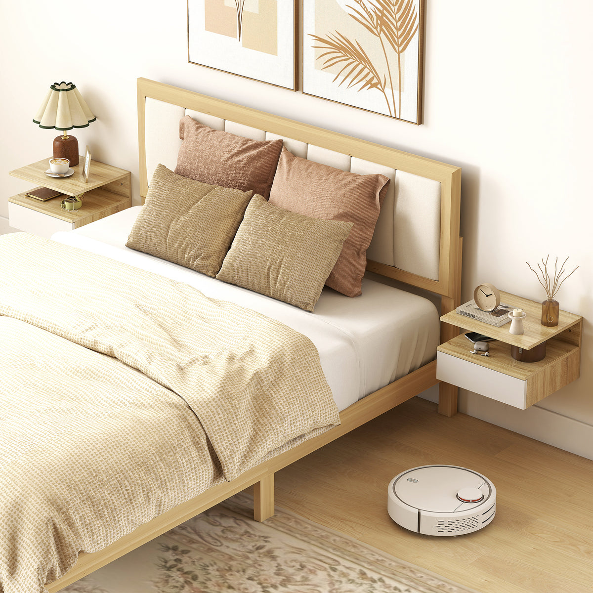 Set 2 Comodini Sospesi Rovere e Bianco