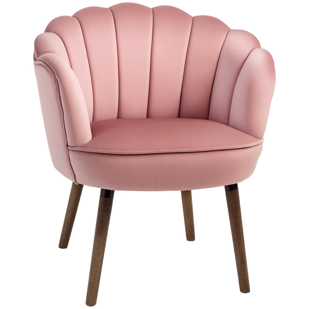 Poltrona Rosa in Velluto con Schienale a Conchiglia