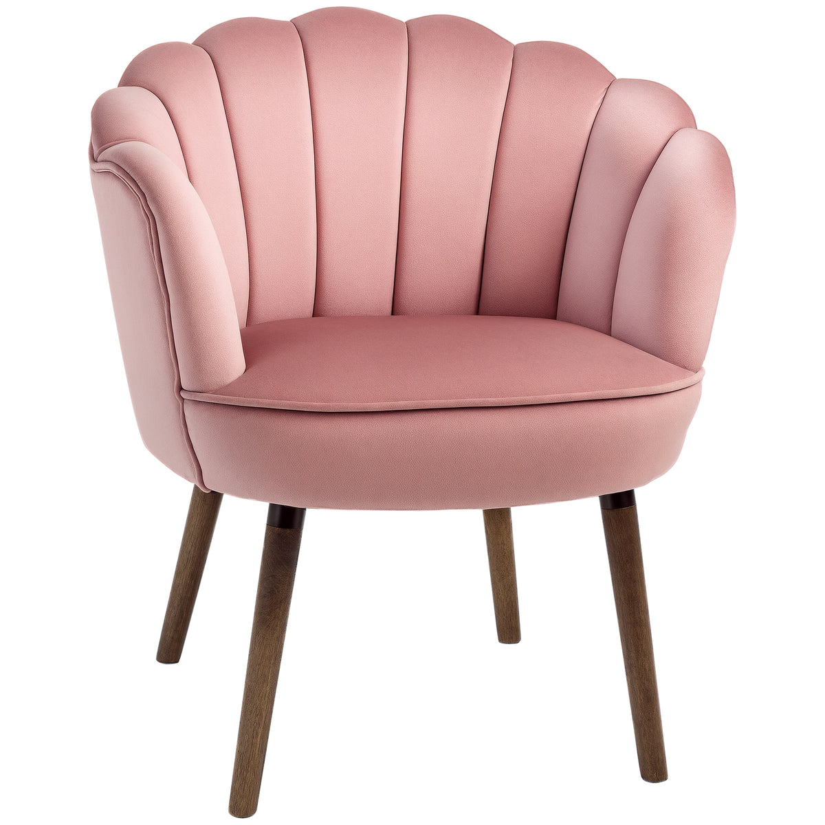 Poltrona Rosa in Velluto con Schienale a Conchiglia