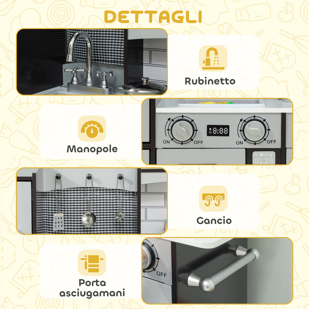 Cucina Giocattolo in Legno per Bambini con Frigo, Lavandino e Accessori