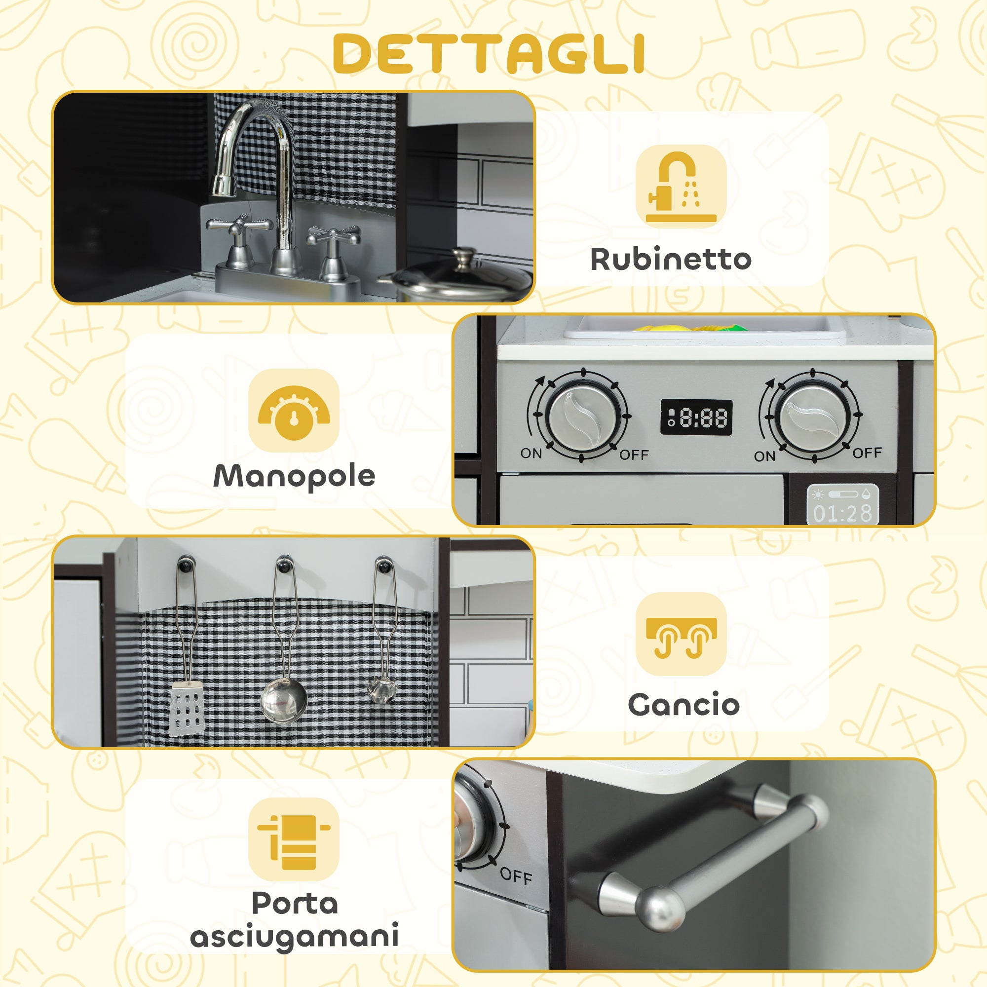 Cucina Giocattolo in Legno per Bambini con Frigo, Lavandino e Accessori