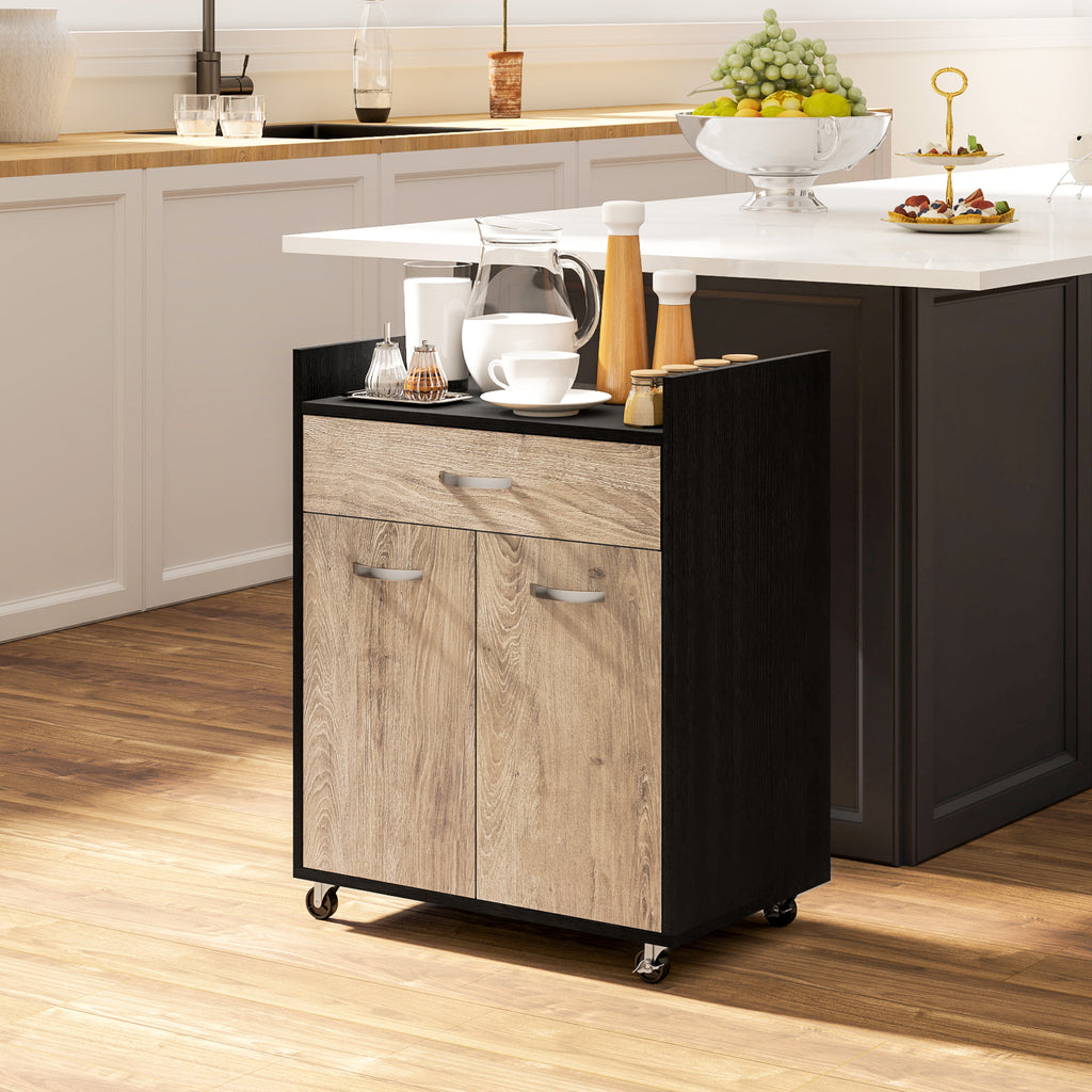 Carrello da Cucina Nero con Cassetto e Armadietto